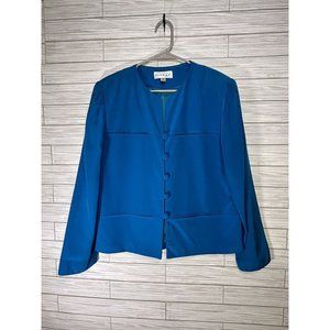 Vintage Papell Too Blue 100% Silk Long Sleeve Button Front Jacket Blazer Size 12